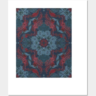 Vintage Fancy - a Pattern in Deep Teal & Red Posters and Art